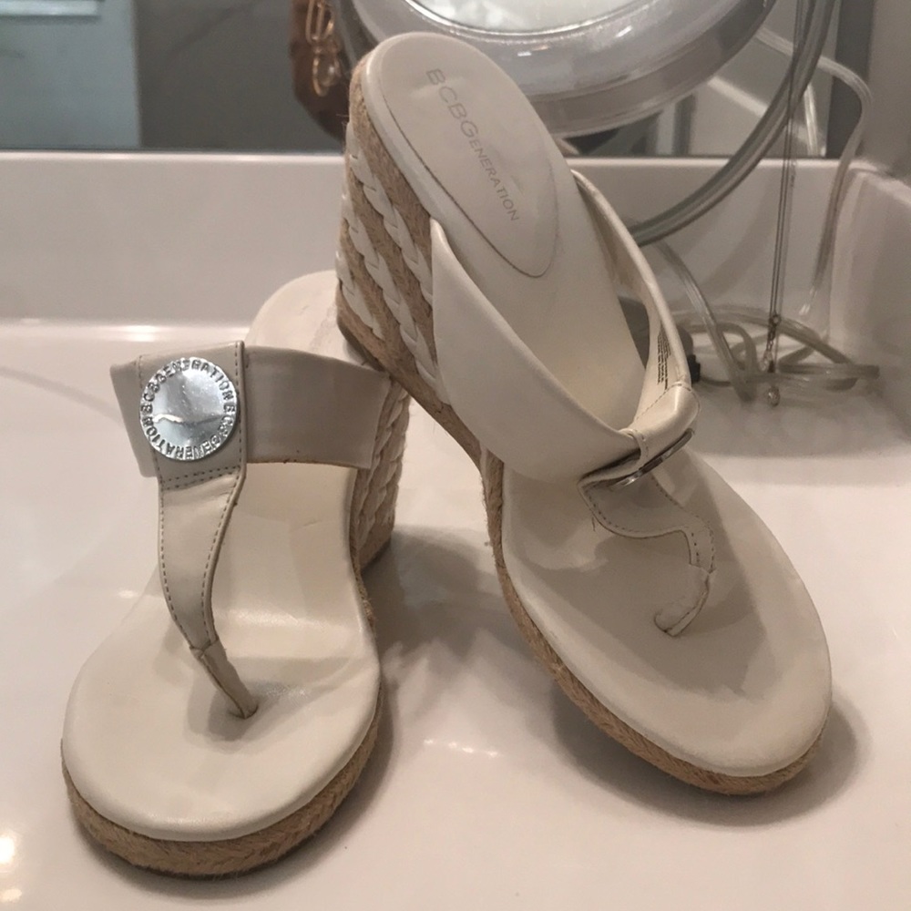 BCBGeneration White Wedge Sandals